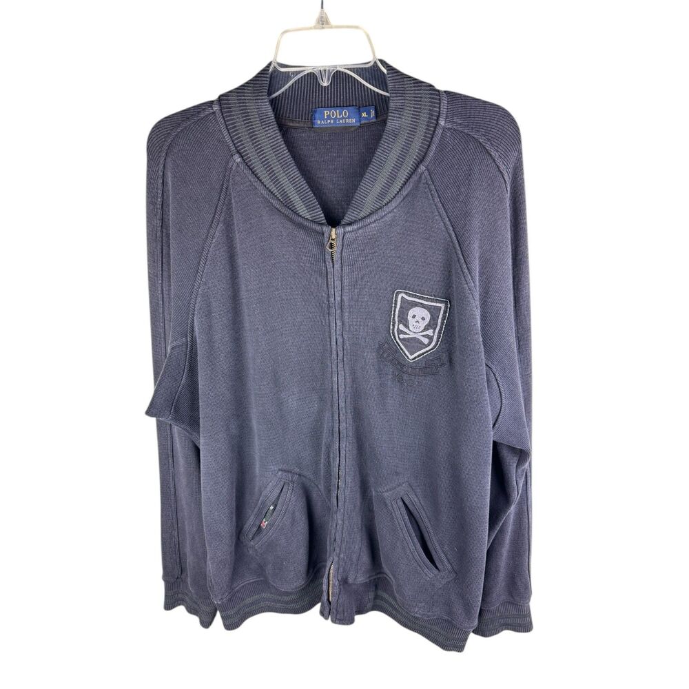 Polo Ralph Lauren New York Rugby 1967 Skull Varsity‎ Jacket Full Zip XL Black